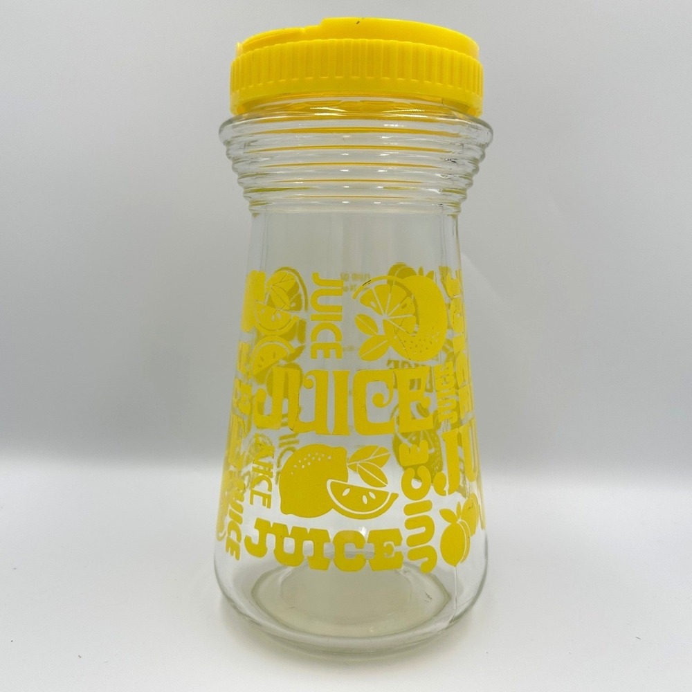 Vintage Yellow Lemon Glass Juice Carafe Pitcher with Flip Top Lid Kitchen